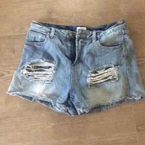 Distressed denim shorts